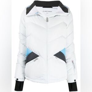 Perfect Moment Womens Ski Jacket Apres Duvet Cool Blue Medium Waterproof Down